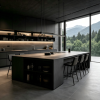 Meubles de cuisine modernes de luxe sur mesure en contreplaqué, MDF et bois massif avec îlot central pour projet de villa
