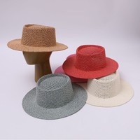 Chapeau en paille à calotte plate, à large bord, à tissage ouvert, respirant, pour l'été, protection solaire, pour la plage, le camping, les voyages, les activités de plein air, unisexe
