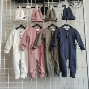 Custom Neutrale Pasgeboren Baby Wafel Katoenen Rompertjes Pyjama Met Match Broek En Hoed En Hoofdband Cadeau Kleding Set