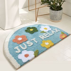 Tapis de bain moderne en forme de U à motif floral, en polyester absorbant et antidérapant, tapis de sol semi-circulaire pour cuisine et salle de bain avec plantes et motifs - Product Image 1