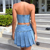 Tenues sexy en jean bleu, haut court et mini-jupe, ensemble 2 pièces pour femmes, tenues 2 pièces