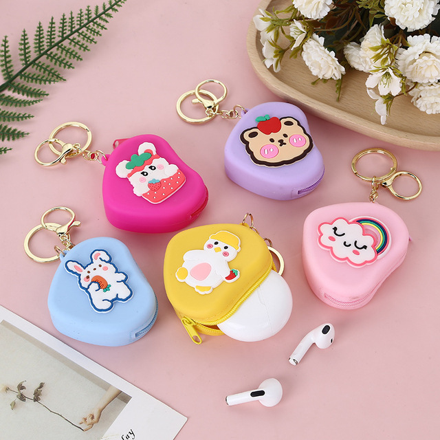 Lovely Cartoon Silicone Organizer Bag KeyChain, Sweet Girlish Purse, Practical Women Key Coin Holder