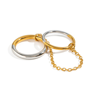 Anillos Minimalistas de Acero Inoxidable de Doble Color, Hipoalergénicos e Impermeables, con Cadena - Product Image 5