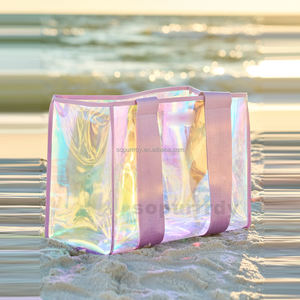 女性のためのカスタムロゴラージビーチバッグ防水チッププルーフビーチトート虹色のバッグプール用防水ポケット付き - Product Image 2