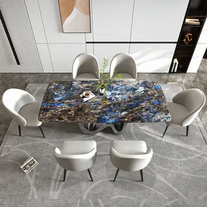 Modern Luxury Customized Rectangular Metal Stone Dinning Tables Skin Feel Marble Dining Tables