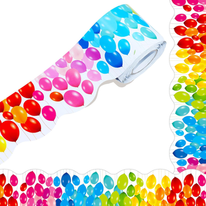 Rollo de Borde Ondulado para Tablero de Anuncios con Diseño de Globos Arcoíris, Adorno de Borde Ondulado para Decoración de Paredes de Aulas, Pizarras y Fiestas - Product Image 1