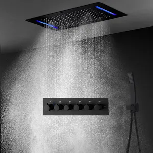 5 Functies Multi Kleur Led Douchekranen 380X700Mm Grote Regen Mist Waterval Kolom Douche Panel Thermostatische Mengkraan