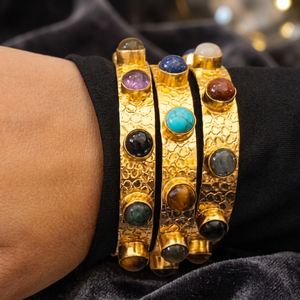 18K Gold Plated Brass Geometric Trendy Multi Gemstone Cuff <b>Bracelets</b> Natural Stone Bezel Set Unisex Wedding Engagement Party - Product Image 1