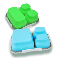 Boîte à lunch pliable en silicone, 3 compartiments, avec panier et cuillère, livraison gratuite