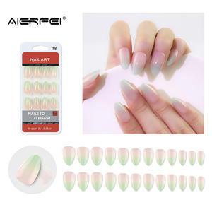 AIERFEI vente chaude <span class=keywords><strong>vert</strong></span> Ombre presse sur les ongles courts en forme d'amande ongles conseils couleur nue faux ongles - Product Image 3