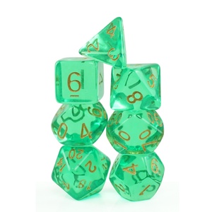 Dados poliédricos dnd personalizados, juego de dados <span class=keywords><strong>rpg</strong></span> 7 transparentes, verde, azul, d4, d6, d8, d10, d12, d20, GEMA, dados, número de oro para juego de mesa divertido - Product Image 1