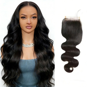 Parrucche Xuchang 100% <span class=keywords><strong>Capelli</strong></span> Umani Vergini 4x4 HD Lace Front Body Wave con Attaccatura Pre-Definita 8"-20" Nere Completamente Intrecciate a Mano - Product Image 1
