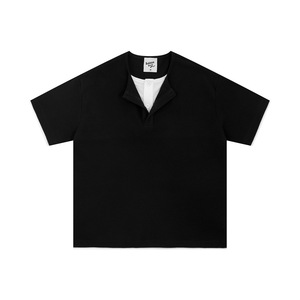 Hot New Design Two-Piece Color Blocked Round Neck Half Button Short Sleeved T-<b>Shirt</b> Trendy Brand <b>Waffle</b> Loose Men's Summer Top - Product Image 2
