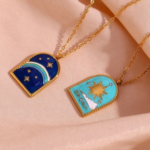 Doğrudan satış 18K altın kaplama paslanmaz çelik <span class=keywords><strong>Tarot</strong></span> kartı kolye zirkon renkli emaye sevgililer günü hediye seti - Product Image 4