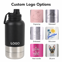 Bouteille d'eau portable carrée pour chien, 32oz et 64oz, en acier inoxydable isolé, avec gamelles intégrées, anti-fuite, pour l'hydratation des animaux de compagnie en voyage