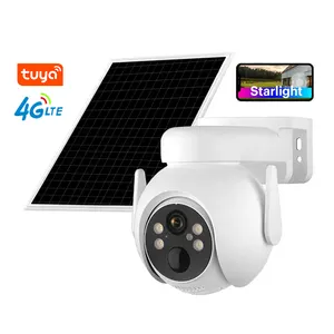 LCLCTEK 4G SIM LTE图亚智能星光太阳能电池供电安全摄像机3MP全彩IP66户外PTZ闭路电视摄像机
