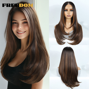 Bắc Mỹ Tốt Nhất Người Bán Nâu Gradient Tổng Hợp Tóc Giả Cho Phụ Nữ Thẳng Phong Cách Với Trong Suốt Ren <span class=keywords><strong>Bangs</strong></span> Hot Bán Không Khí Tóc Giả - Product Image 1