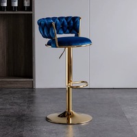 Comptoir îlot de cuisine moderne et luxueux Meuble tabourets de bar en métal doré velours pivotant