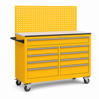 Armoire à outils roulante robuste avec panneau perforé, plateau en bois, établi mobile bleu industriel pour garage et atelier