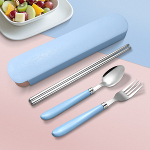 Stainless steel portable cutlery set (fork, spoon, chopsticks, three-piece set), student portable travel <b>kitchen</b> <b>storage</b> box, - Product Image 2