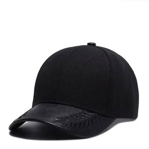 Wholesales Fashion <b>Black</b> Blank Cotton <b>Baseball</b> <b>Caps</b> Leather Brim 100%cotton Hat and Top Leather - Product Image 2