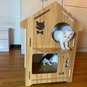 Maison en bois moderne résistante aux intempéries pour chat, avec montage facile et fermeture à bouton, vis pour animaux de compagnie OEM - Product Image 1