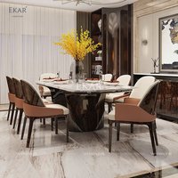 Offre Spéciale Meubles de maison Table à manger de luxe Designs Base en bois Marbre Cuisine Table ensemble 4 chaises