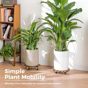 Carrito de madera personalizado para plantas con ruedas, resistente, soporte para plantas rodantes de 12 pulgadas, maceta con ruedas, carro para plantas al aire libre para macetas grandes - Product Image 5