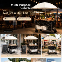 Chariot de marché pliable double couche rose avec table dédiée, idéal pour le camping, les marchés nocturnes et les événements commerciaux en extérieur, avec protection solaire intégrée