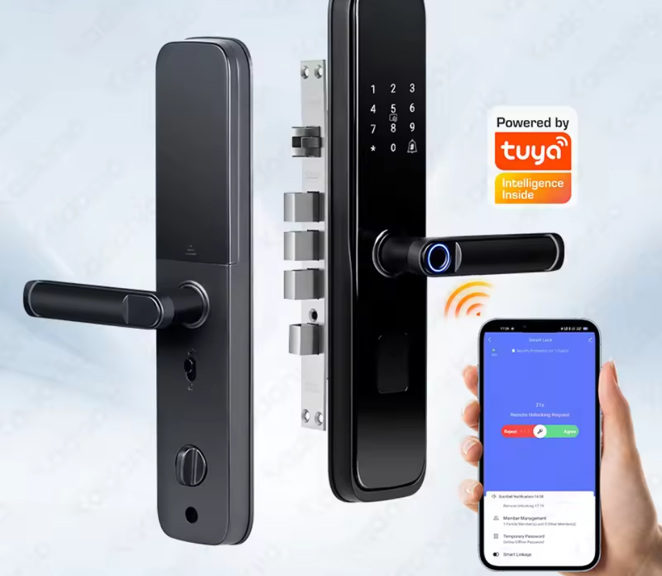 Tuya Wifi Semi-Automatic Smart Door Lock Aluminum Digital Fingerprint Key Card Door with Password Storage for Wood Steel Door · image 4