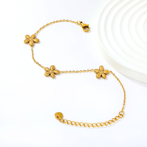 18K Gold Plated Stainless Steel Flower Charm <b>Bracelet</b> Unisex <b>Cute</b> Dainty Five-Petal Floral Chain Link Hypoallergenic - Product Image 2