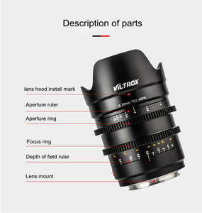 VILTROX S 20mm T2.0 ASPH Obiettivo <span class=keywords><strong>Cinematografico</strong></span> Prime a Fuoco Fisso Manuale Full Frame per Attacco S0Nny E - Product Image 3