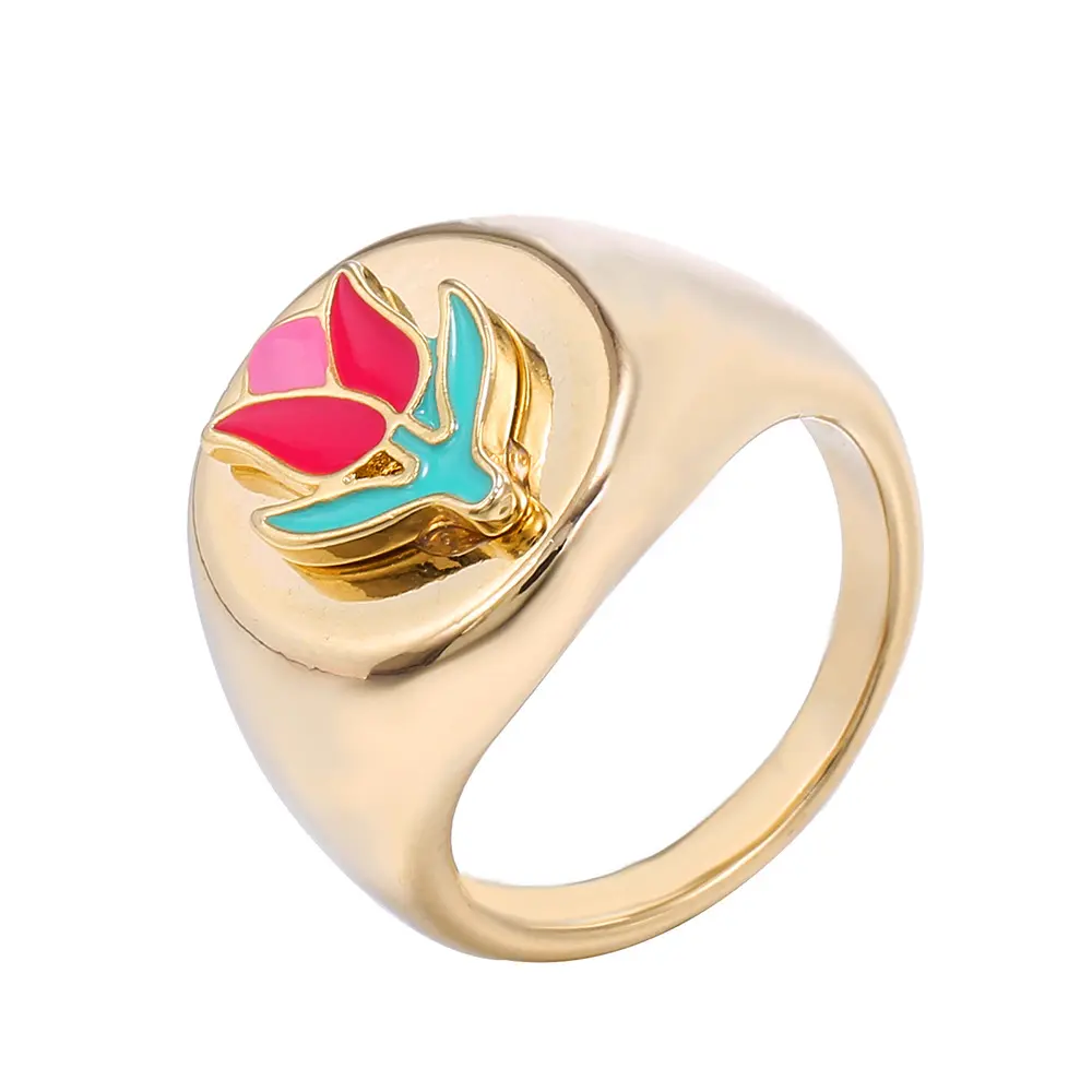 Модное эмалированное кольцо в стиле ретро с красным сердцем и тюльпаном, кольца с великолепным милым цветком, маргариткой, клевером