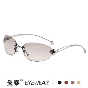 แว่นกันแดดทรงแคทอายรูปดาวไร้กรอบโลหะสีเงิน UV400 แฟชั่นสำหรับผู้หญิง - Product Image 4