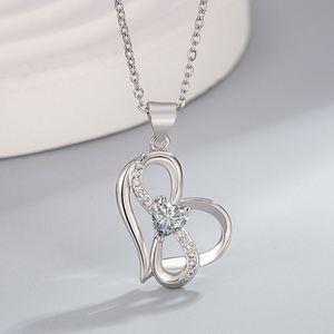 Collares de Plata con Símbolo de Infinito, Regalo para Mujer, Joyería de Moda, Collar con Zirconia Cúbica Corte Princesa en Forma de Corazón, Cadena para Clavícula - Product Image 6