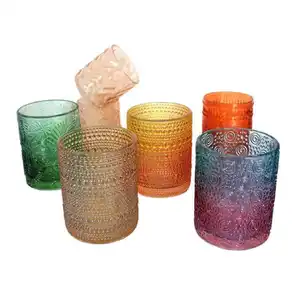 Wholesale Different Embossed Round Shape Cylinder Glass Candle Holder for Home Wedding Hotel Table Centerpieces Decor