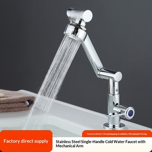 Robinet d'eau froide simple en acier inoxydable avec cartouche céramique, design moderne, pour <span class=keywords><strong>lavabo</strong></span> de salle de bain, universel et rotatif - Product Image 2