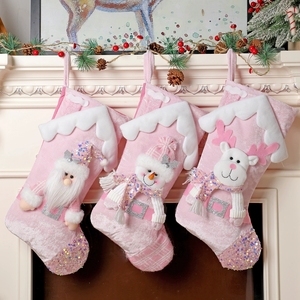 Grande <span class=keywords><strong>chaussette</strong></span> <span class=keywords><strong>de</strong></span> Noël rose scintillante pour enfants, <span class=keywords><strong>chaussette</strong></span> festive géante avec des motifs <span class=keywords><strong>de</strong></span> personnages <span class=keywords><strong>de</strong></span> dessins animés amusants, parfaite pour accrocher - Product Image 1