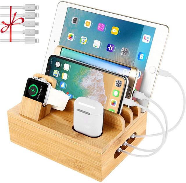 Bamboo Utility Charging Station Docking for 4/5 / 6 Ports USB Charger