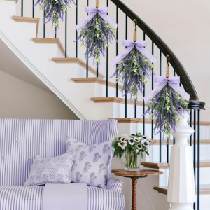 Simulated Lavender Wall Hanging 2Pcs Purple Green Artificial Plant <b>Home</b> <b>Decor</b> <b>Rustic</b> Style Door Hanging Christmas Decoration - Product Image 4