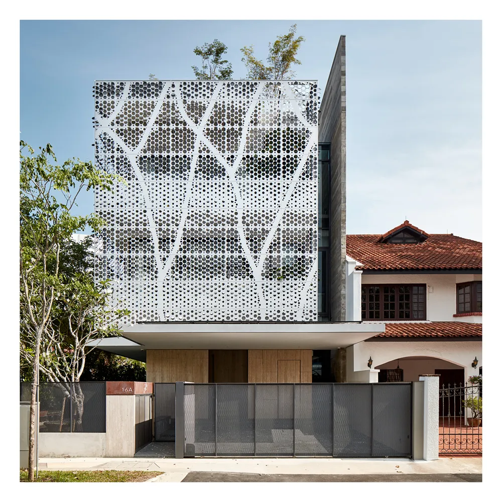 Singapore villa perforated facade CNC cutting aluminum facade panel outdoor metal panel curtain wall cladding