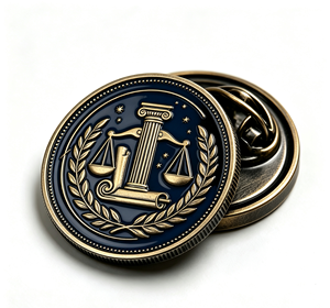 Moneda de desafío personalizada de esmalte, pin metálico de latón, botón redondo conmemorativo, insignia de recuerdo con temática legal - Product Image 1