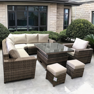 Conjunto de patio de lujo en forma de L de ratán NO KD, mesa elevable de cristal, sofá seccional, sillón, otomana, mimbre nórdico para exteriores, OEM personalizado - Product Image 1
