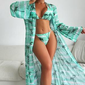 2025 maillot de bain bikini à fleurs pour femmes bonne vente ensemble de trois pièces en tissu spécial avec position du logo avant - Product Image 5