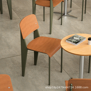 Nordic Retro Style Dining Chair Solid Wood <b>Backrest</b> Wrought Iron Frame Simple Design For Home Dining Room - Product Image 3