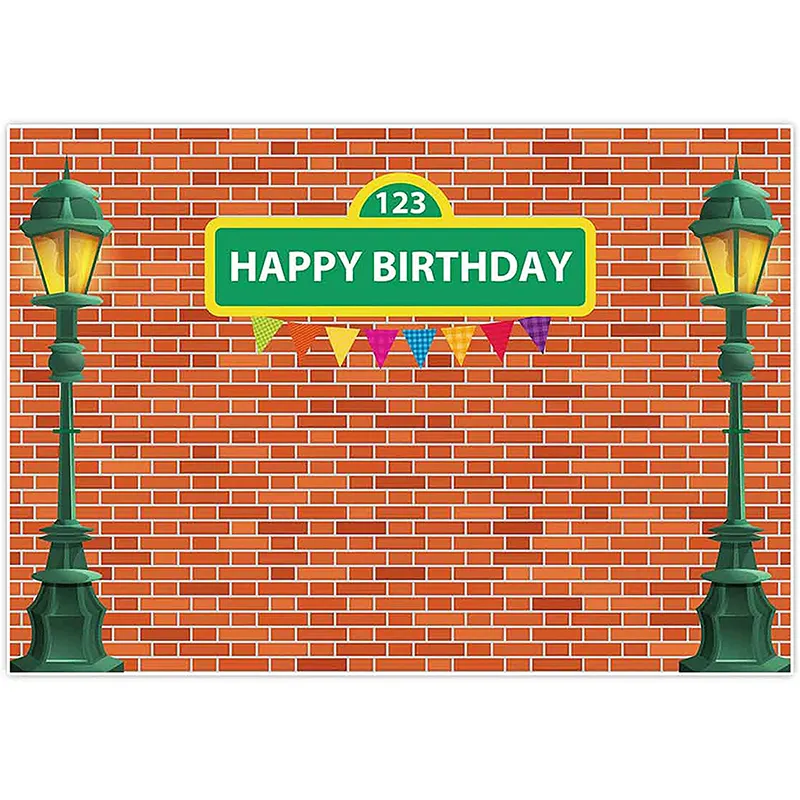 7'x5' Brick Wall Street Backdrop High Cartoon Photography Backdrops First 1st Girl Boy Birthday Party Background Party Decors