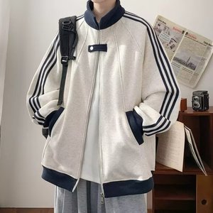 Sudadera Deportiva Retro con Cuello Alto para Hombre, Estilo Casual Holgado con Bloques de Color y Tres Rayas - Product Image 2