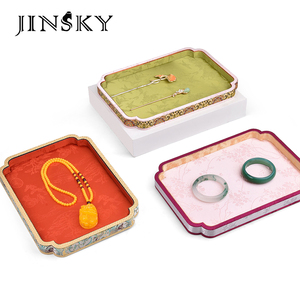 Jinsky Palace Lidded Jewelry Tray Silk Jacquard Fabric Jewelry Organizer Dustproof Display Tray for <b>Ring</b> Bracelet <b>Necklace</b> - Product Image 6