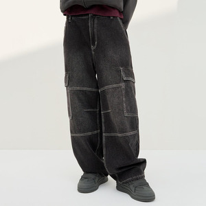 Pantalones Cargo de Carpintero OEM <span class=keywords><strong>Demin</strong></span> 2026 con Degradado Negro, Costuras Ligeras, Dobladillo con Cordón, Holgados y Anchos para Ocio y Trabajo - Product Image 5