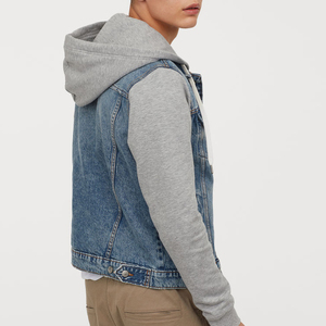 Button up Hooded Denim Jean <strong>Jacket</strong> <strong>Men</strong> Denim Hoodie <strong>Jacket</strong> With Draw <strong>Cord</strong> - Product Image 2